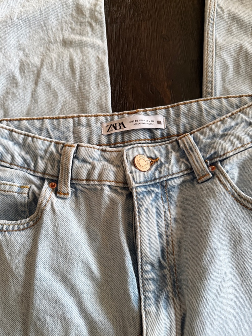 ZARA Pale Blue Denim Jeans with Copper Hardware